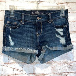 Hollister Jean shorts 0 24 daisy dukes dark wash pockets raw cuff distressed